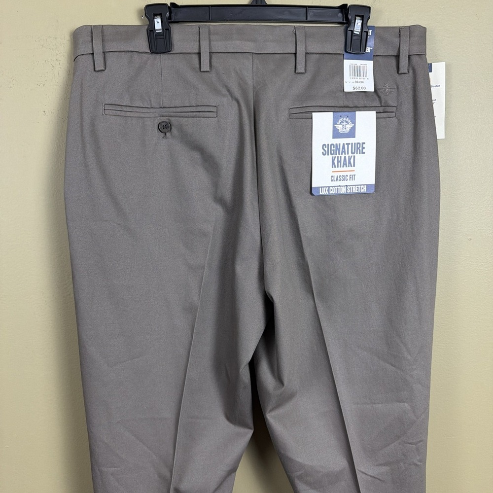 Dockers Men Signature Khaki Classic Fit Stretch Dark Pebble Lux Cotton 36x34 NWT - Picture 4 of 9